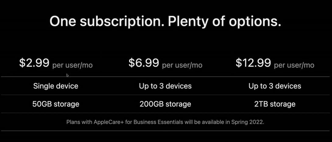 Apple Business Essentials Pricing